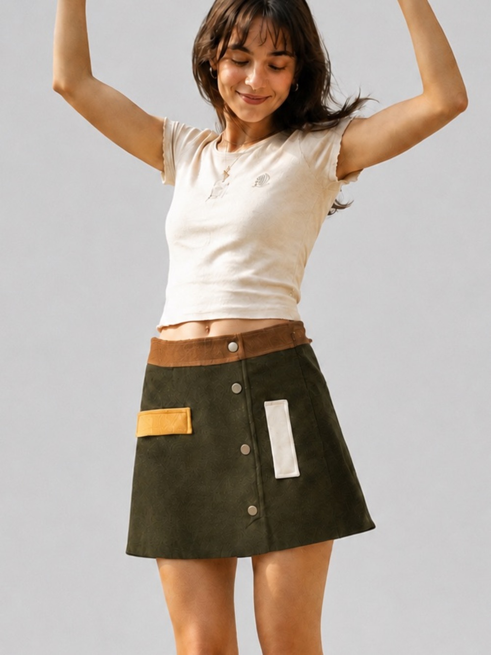 J.O.A. Mini Skirt Wool Blend Colorblock Patch XS Retro Mod